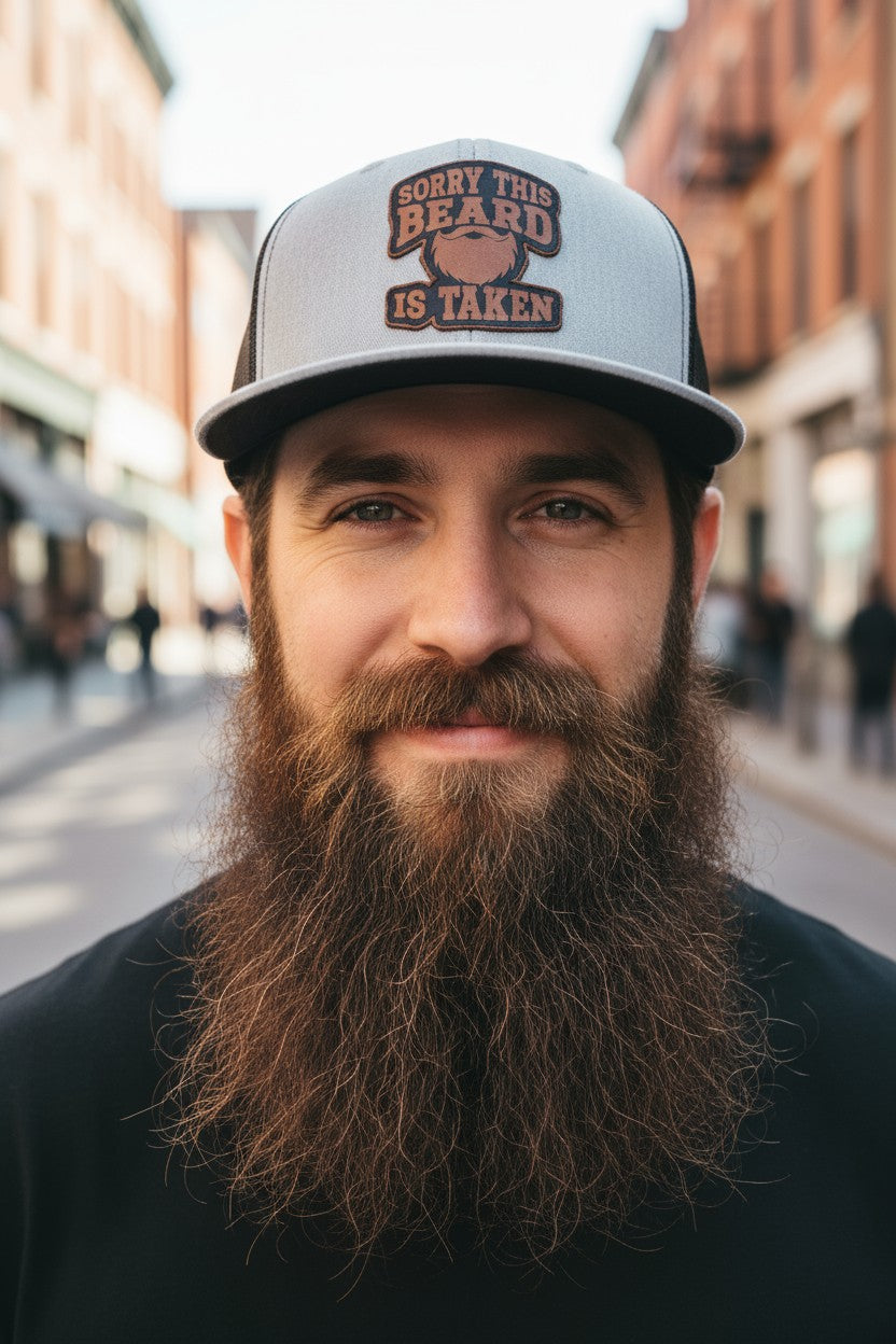 Sorry This Beard Is Taken Leather Patch Trucker Hat