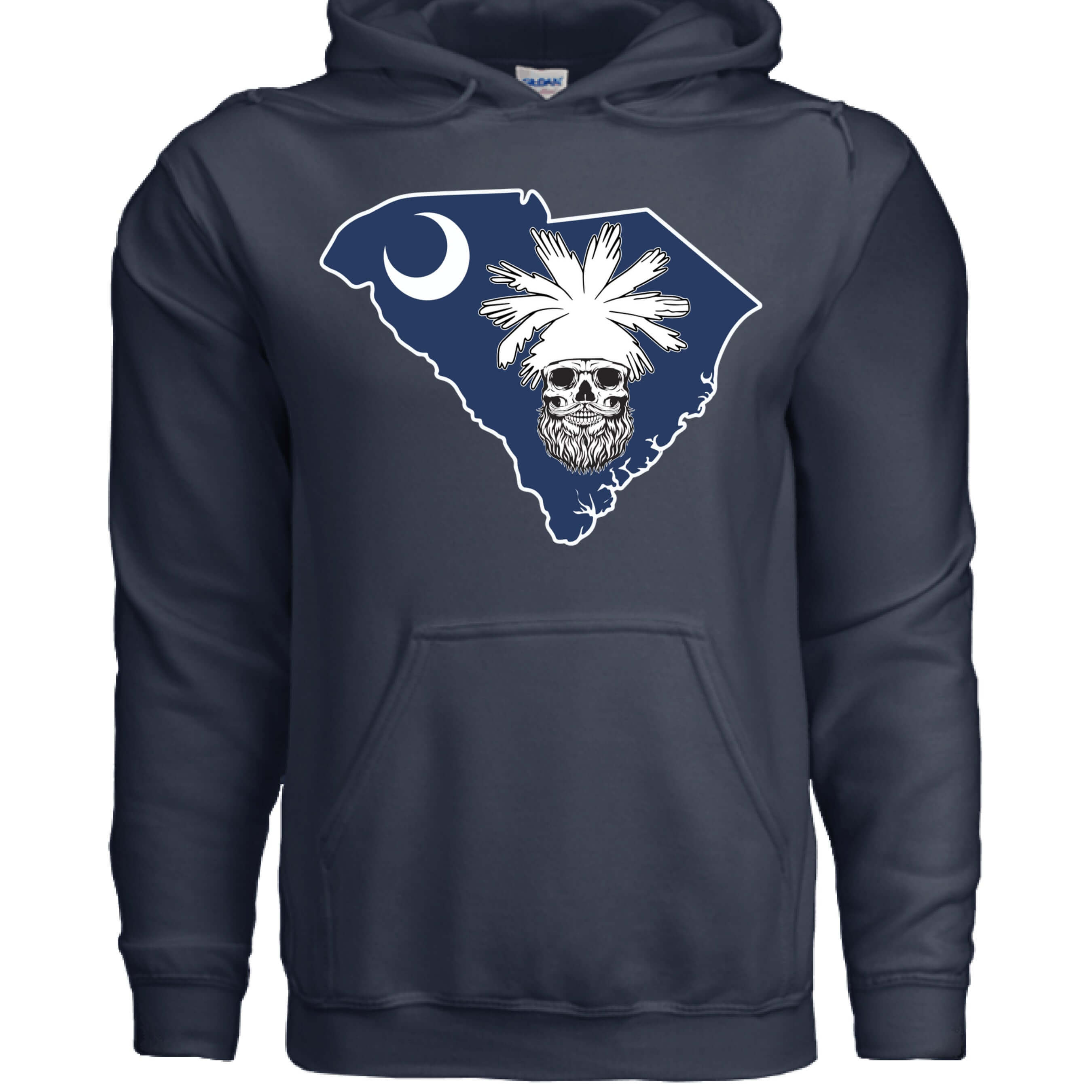 South Carolina Bearded Skull Palmetto Bearded Skull Hoodie NAVY - FRONT