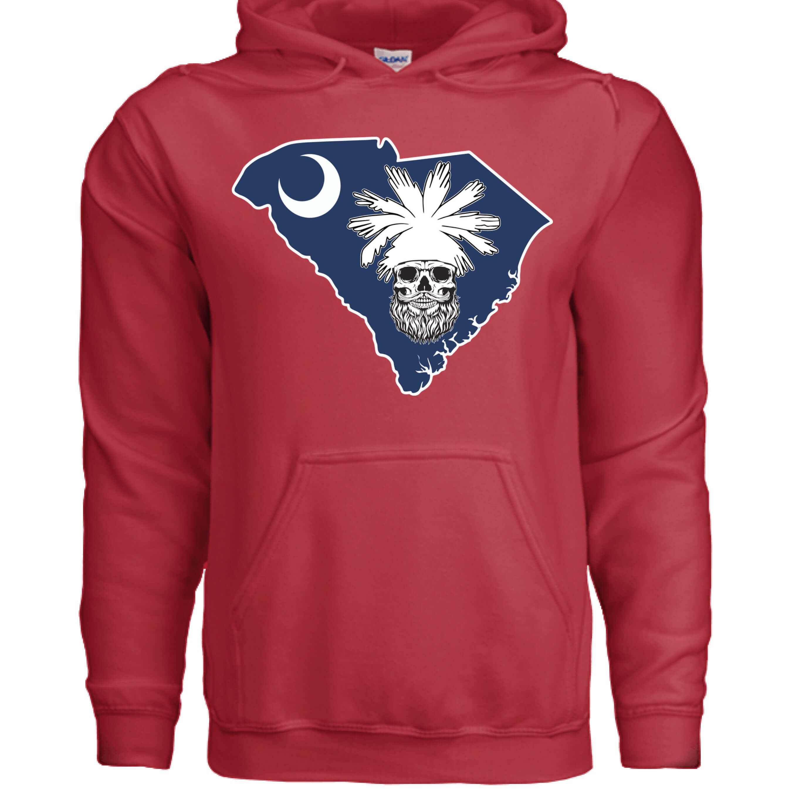 South Carolina Bearded Skull Palmetto Bearded Skull Hoodie RED - FRONT