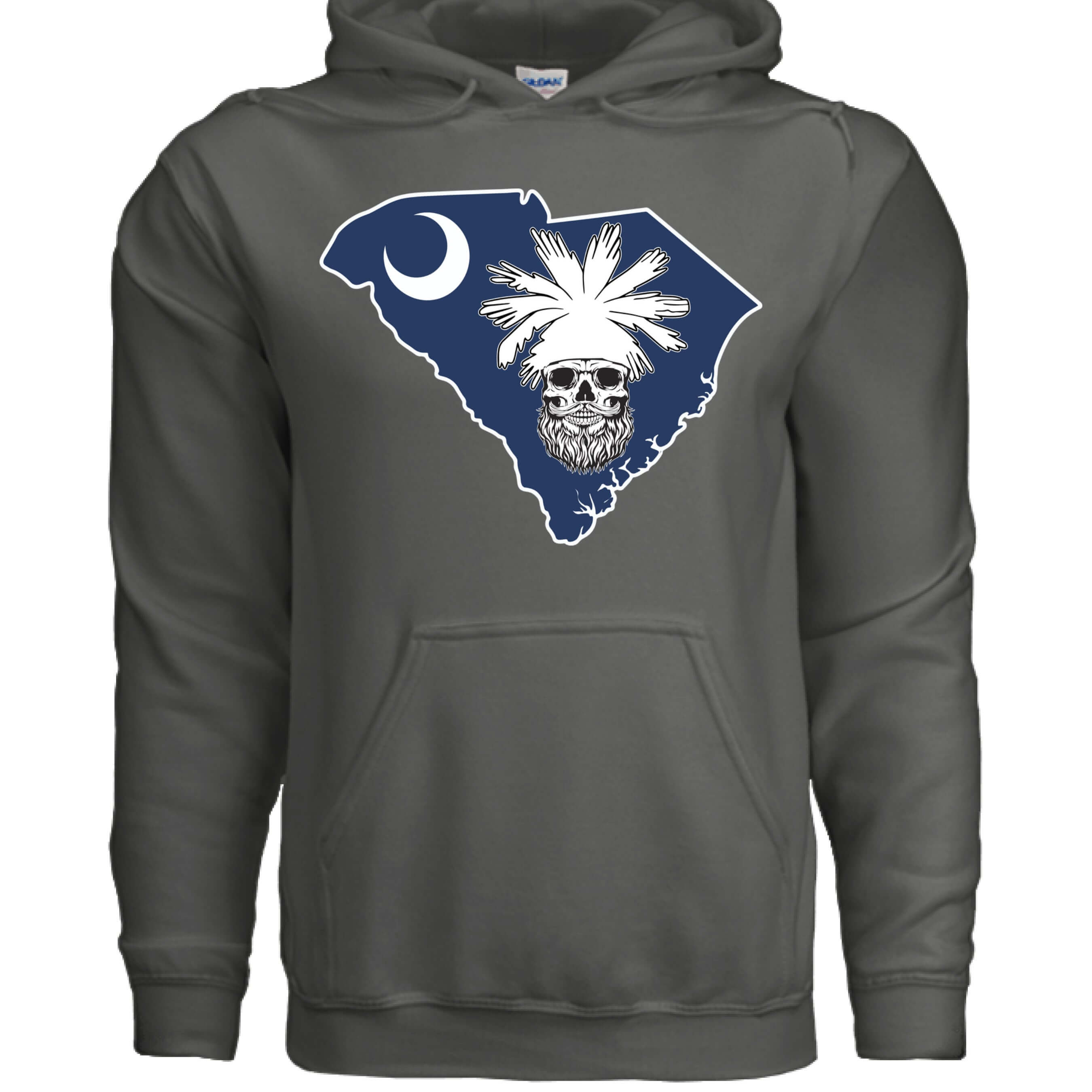 South Carolina Bearded Skull Palmetto Bearded Skull Hoodie CHARCOAL - FRONT