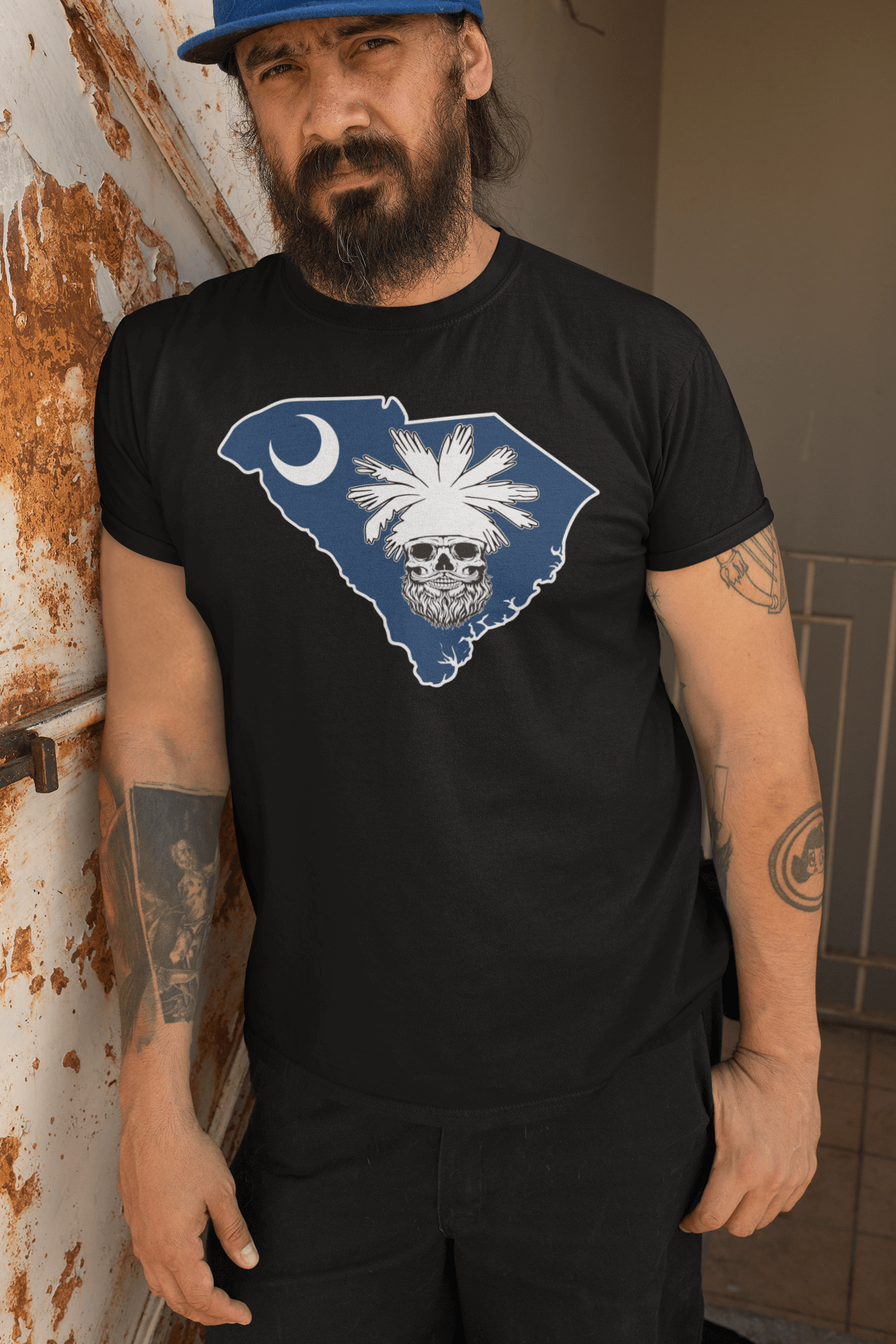 South Carolina Bearded Skull Tee Palmetto Pride for the Bearded Guys