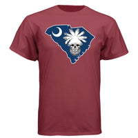 South Carolina Bearded Skull Tee – Palmetto Pride for the Bearded Brotherhood Athletic Cardinal - FRONT