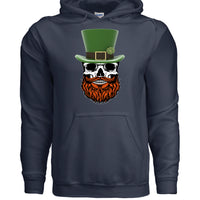 St Patty Skull Beard Guy Hoodie Lucky Bearded Skull Graphic Hoodie NAVY - FRONT
