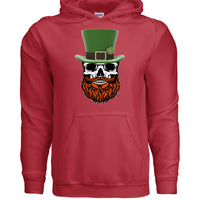St Patty Skull Beard Guy Hoodie Lucky Bearded Skull Graphic Hoodie RED - FRONT