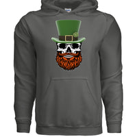 St Patty Skull Beard Guy Hoodie Lucky Bearded Skull Graphic Hoodie CHARCOAL - FRONT