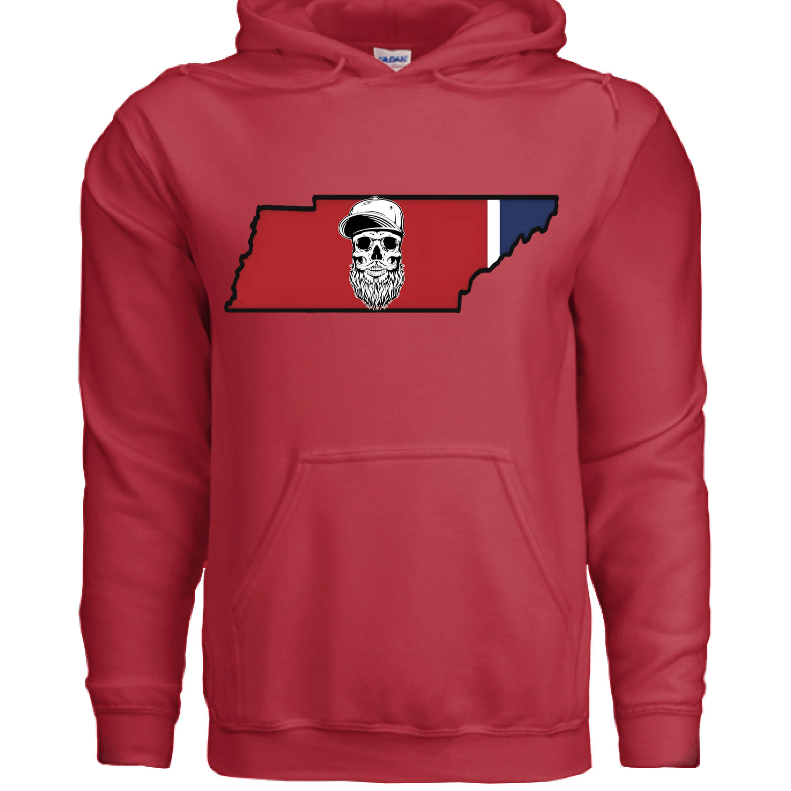 Tennessee Bearded Skull State Hoodie Southern Grit Bearded Glory front view  Tennessee Bearded Skull State Hoodie Southern Grit Bearded Glory graphic detail  Tennessee Bearded Skull State Hoodie Southern Grit back view  Southern Grit Bearded Glory Tennessee skull design close up