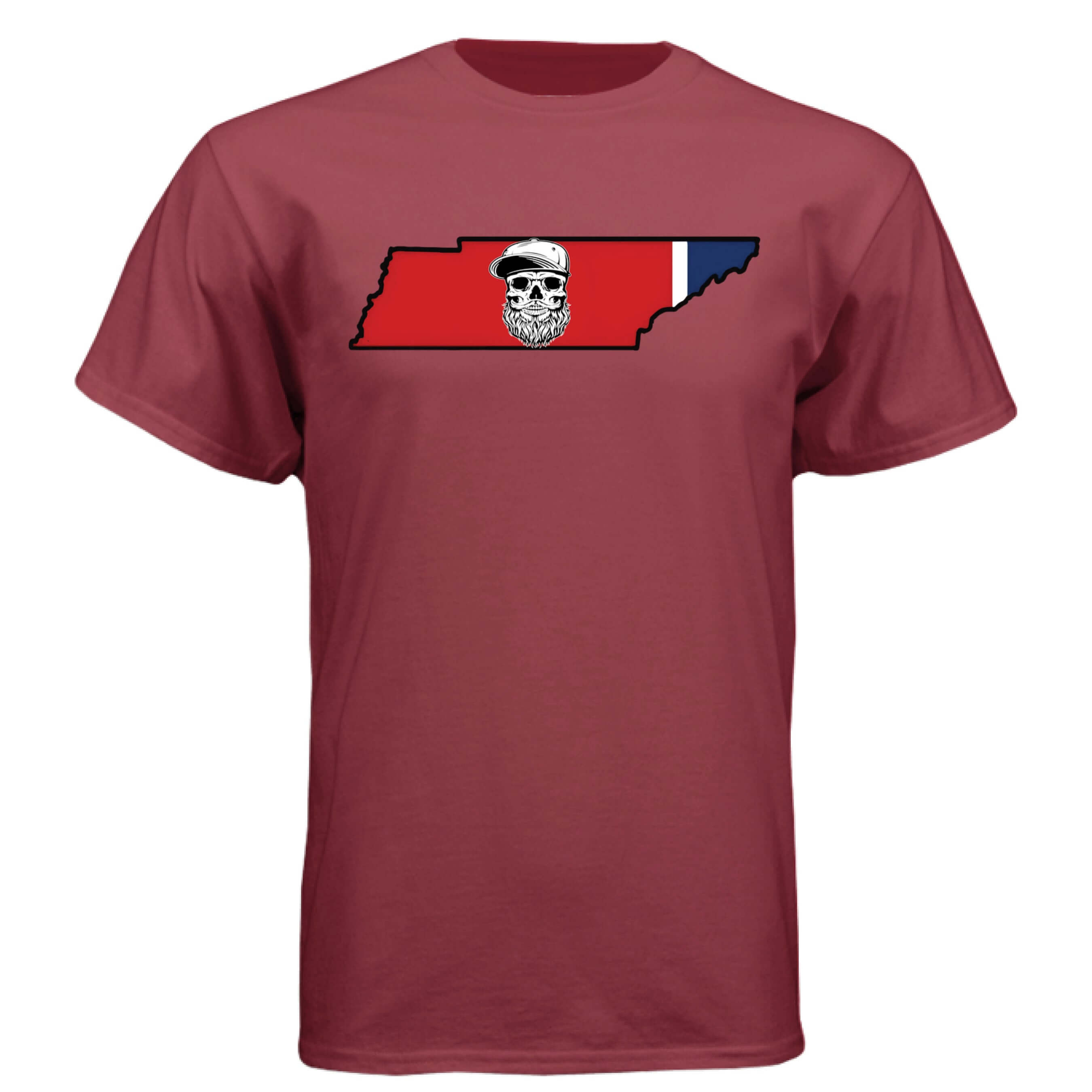 Tennessee Bearded Skull State Tee – Southern Grit, Bearded Glory Athletic Cardinal - FRONT