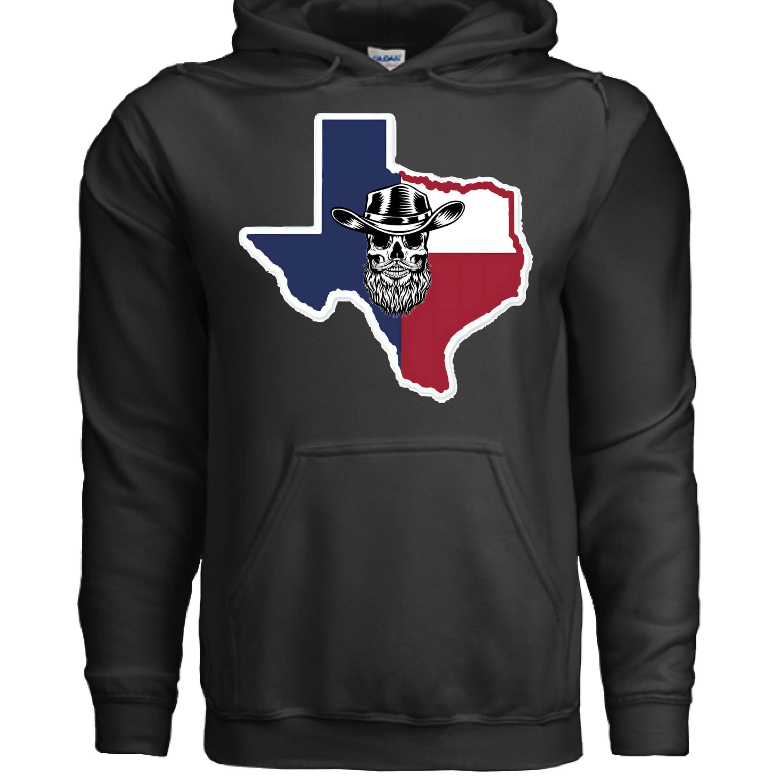 Texas Bearded Skull Cowboy Hoodie Rugged Style for the True Beard Man BLACK - FRONT