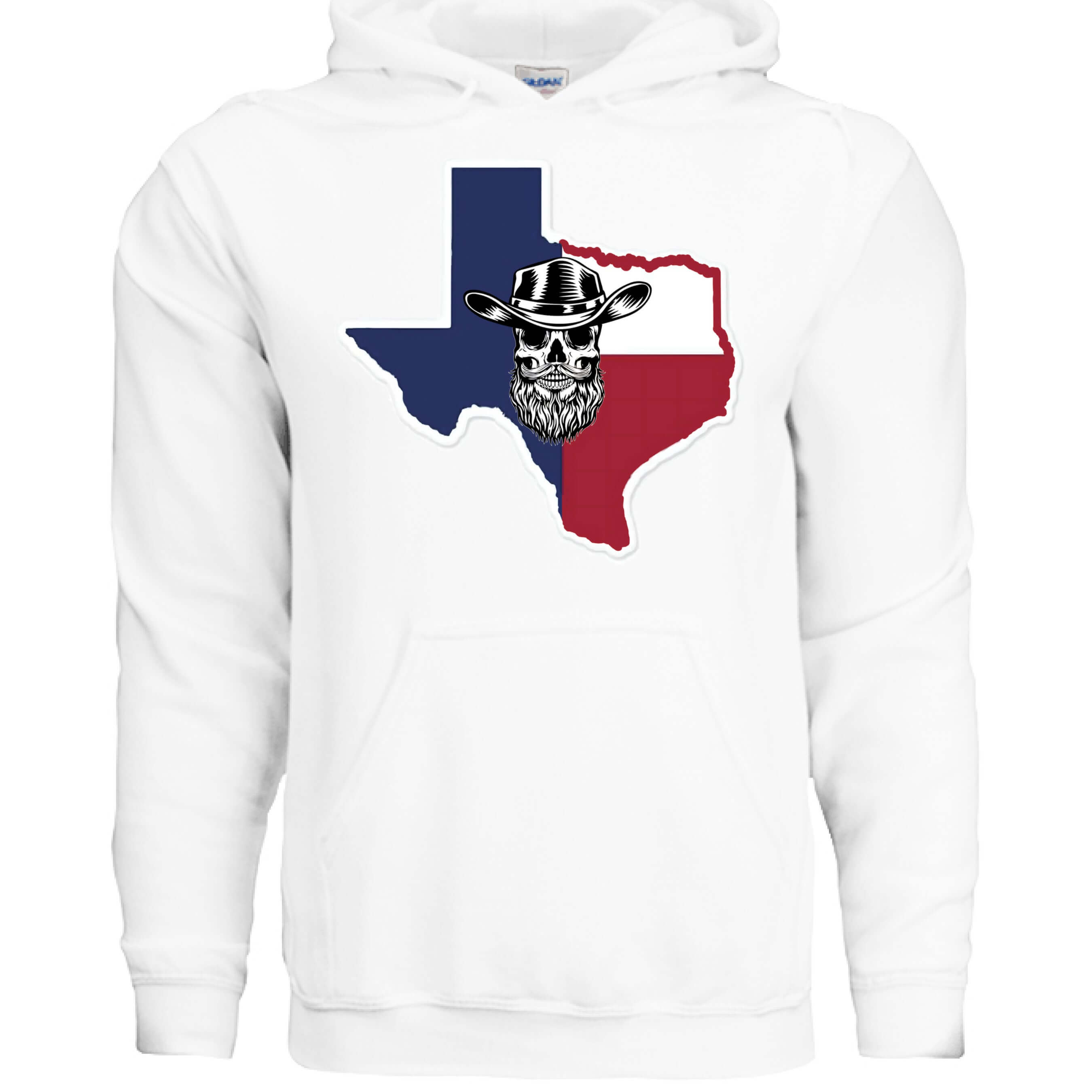 Texas Bearded Skull Cowboy Hoodie Rugged Style for the True Beard Man WHITE - FRONT