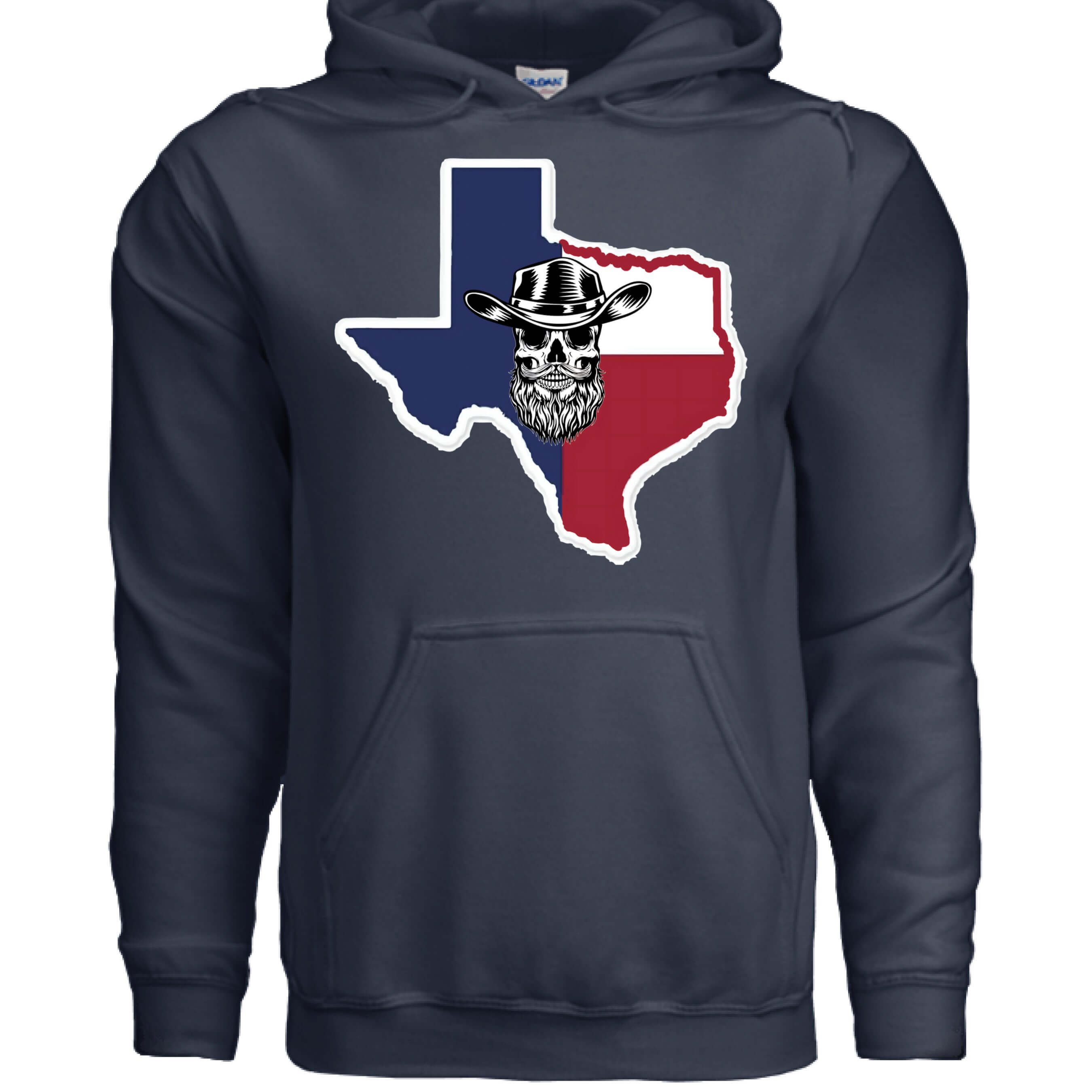 Texas Bearded Skull Cowboy Hoodie Rugged Style for the True Beard Man NAVY - FRONT