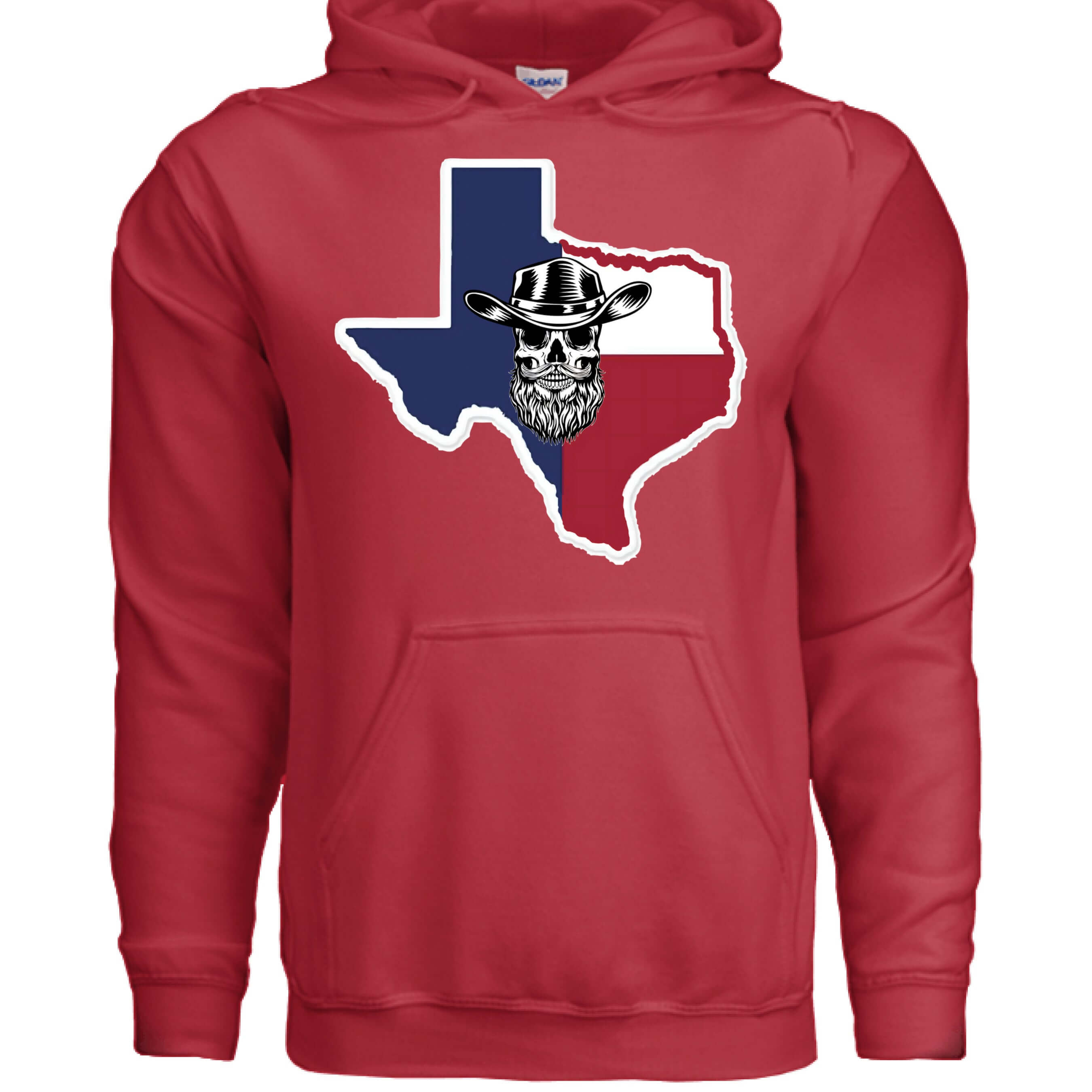 Texas Bearded Skull Cowboy Hoodie Rugged Style for the True Beard Man RED - FRONT