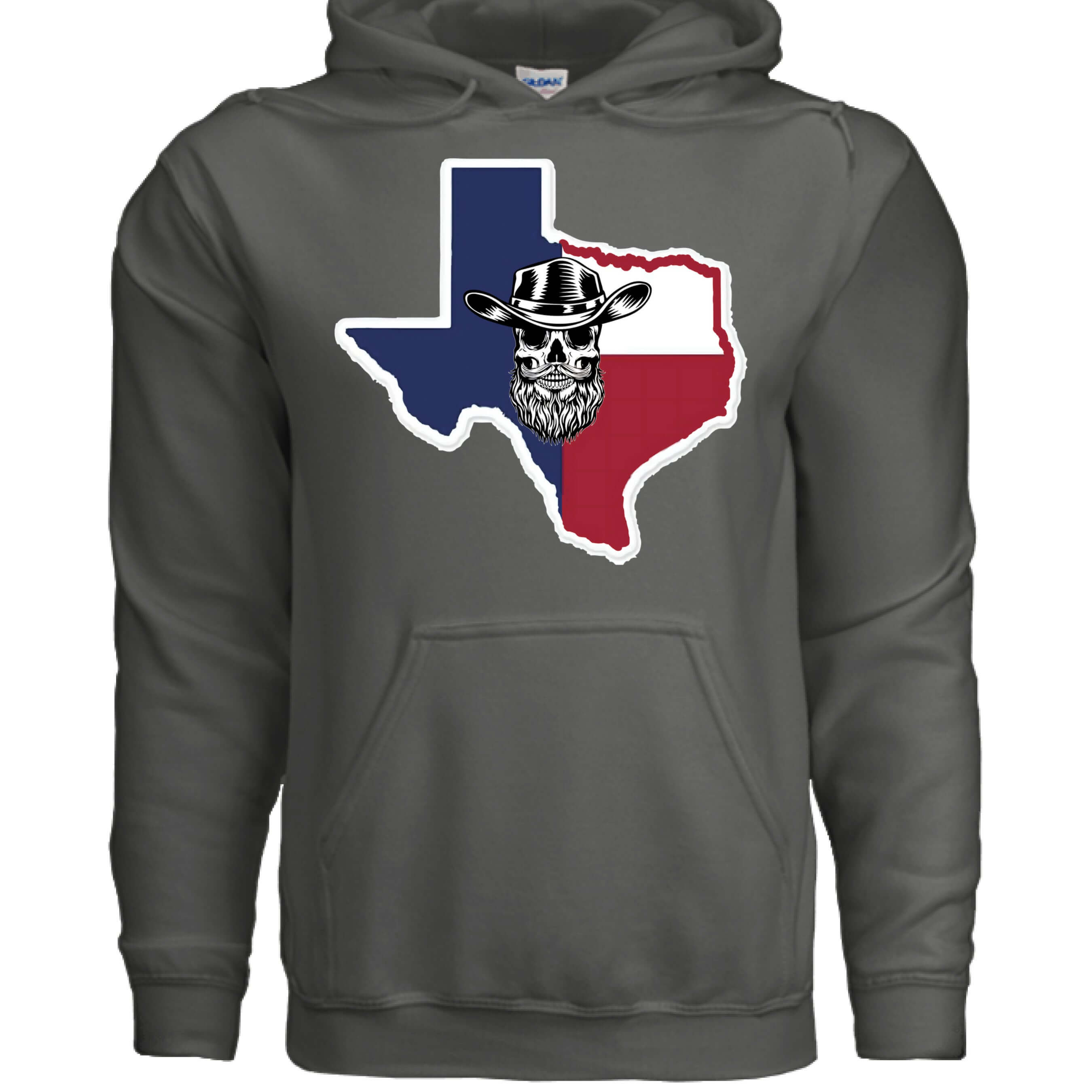 Texas Bearded Skull Cowboy Hoodie Rugged Style for the True Beard Man CHARCOAL - FRONT