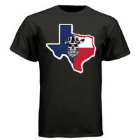 Texas Bearded Skull Cowboy T-Shirt – Rugged Style for the True Beard Man BLACK - FRONT