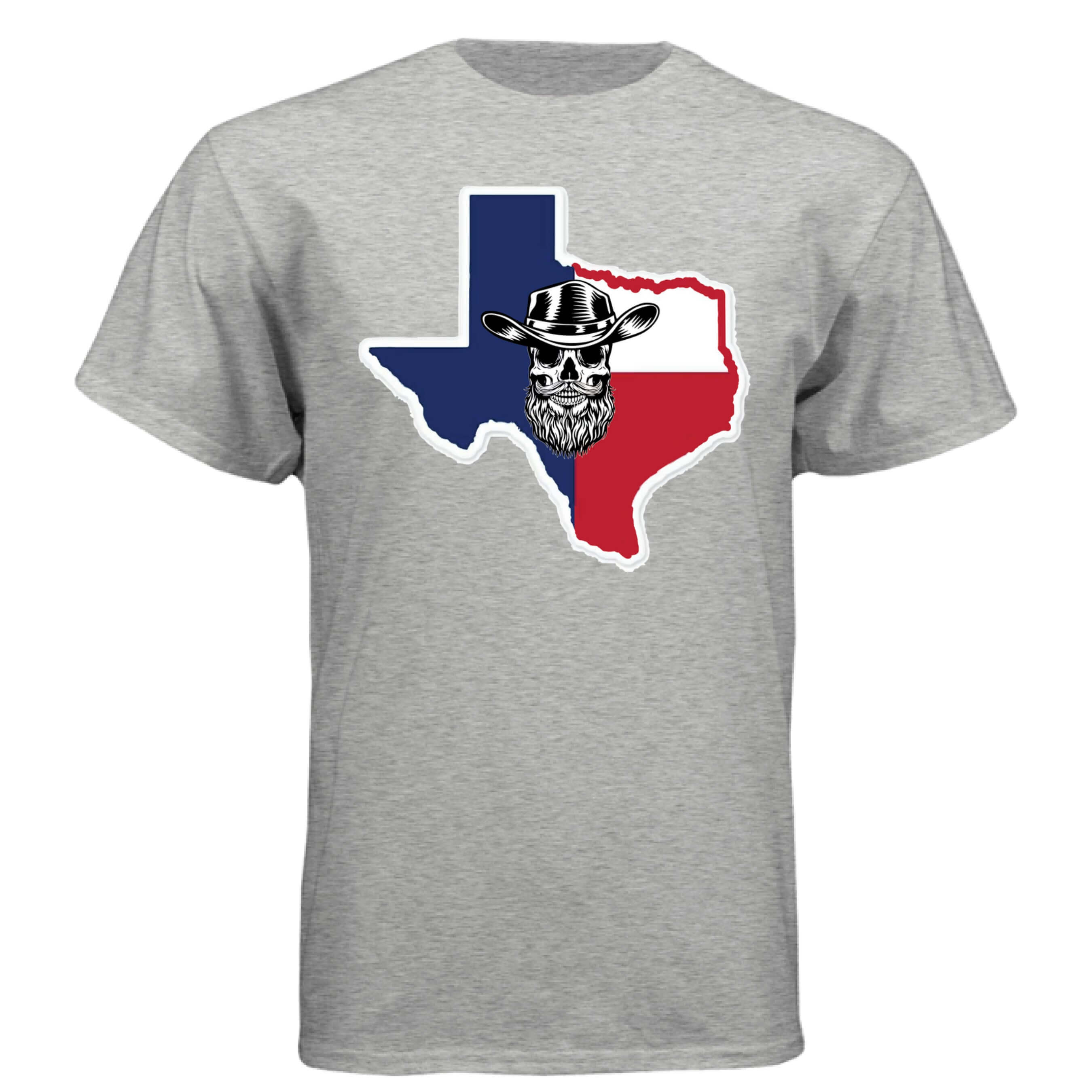Texas Bearded Skull Cowboy T-Shirt – Rugged Style for the True Beard Man  LIGHT STEEL - FRONT