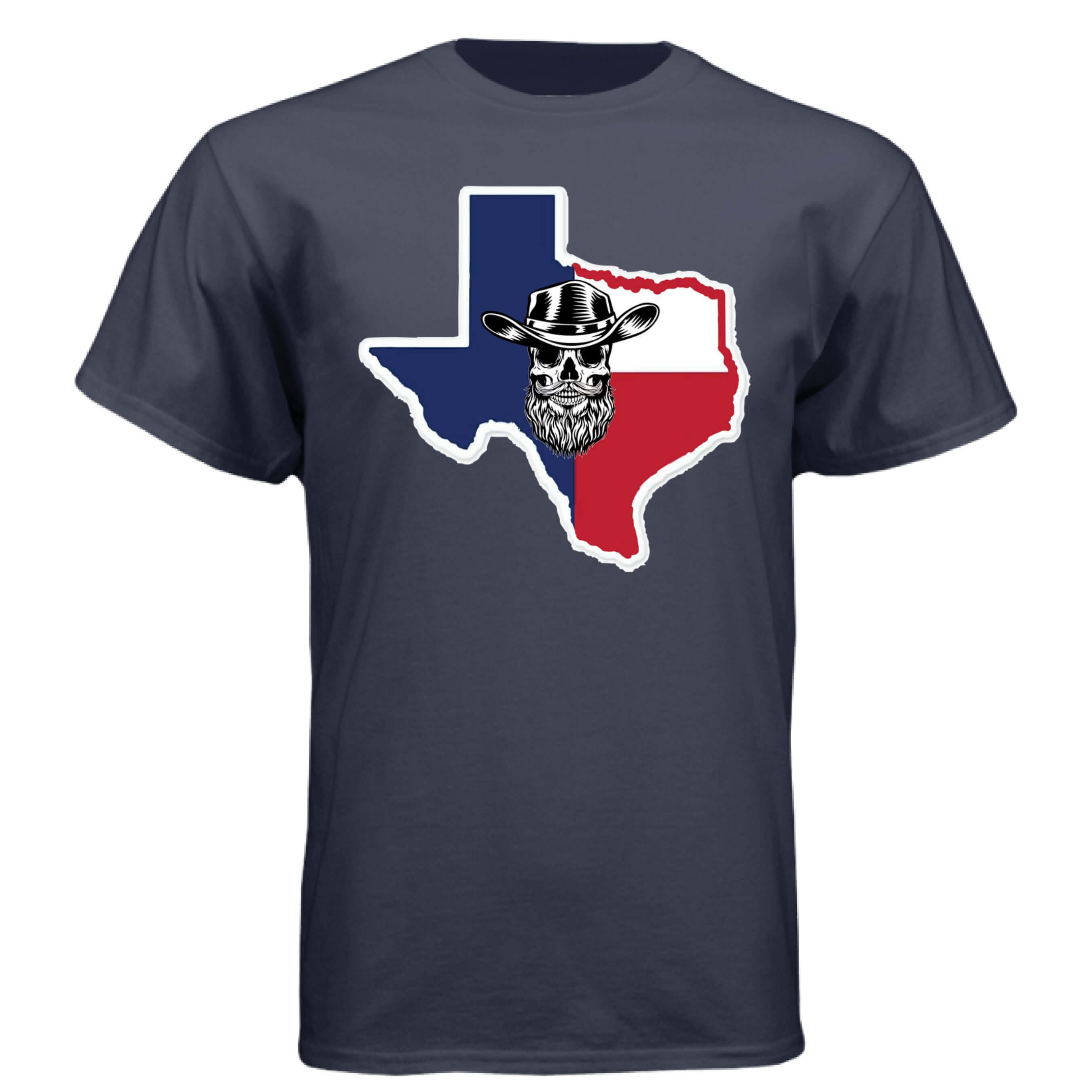 Texas Bearded Skull Cowboy T-Shirt – Rugged Style for the True Beard Man  Athletic Navy - FRONT