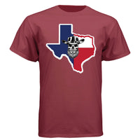 Texas Bearded Skull Cowboy T-Shirt – Rugged Style for the True Beard Man  Athletic Cardinal - FRONT