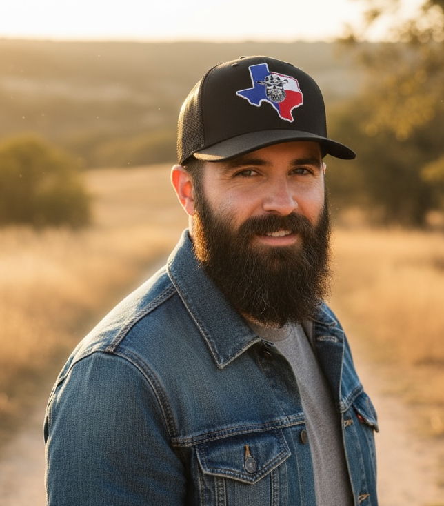 Texas Bearded Skull Cowboy Trucker Hat Snapback