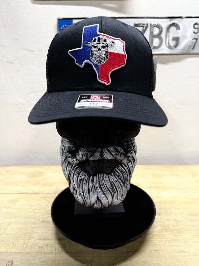 Texas Bearded Skull Cowboy Trucker Hat Snapback Front