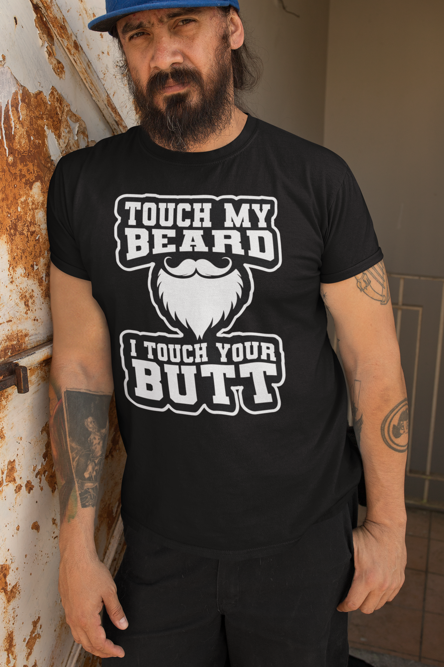 Touch My Beard T-Shirt Statement Graphic Bearded Humor
