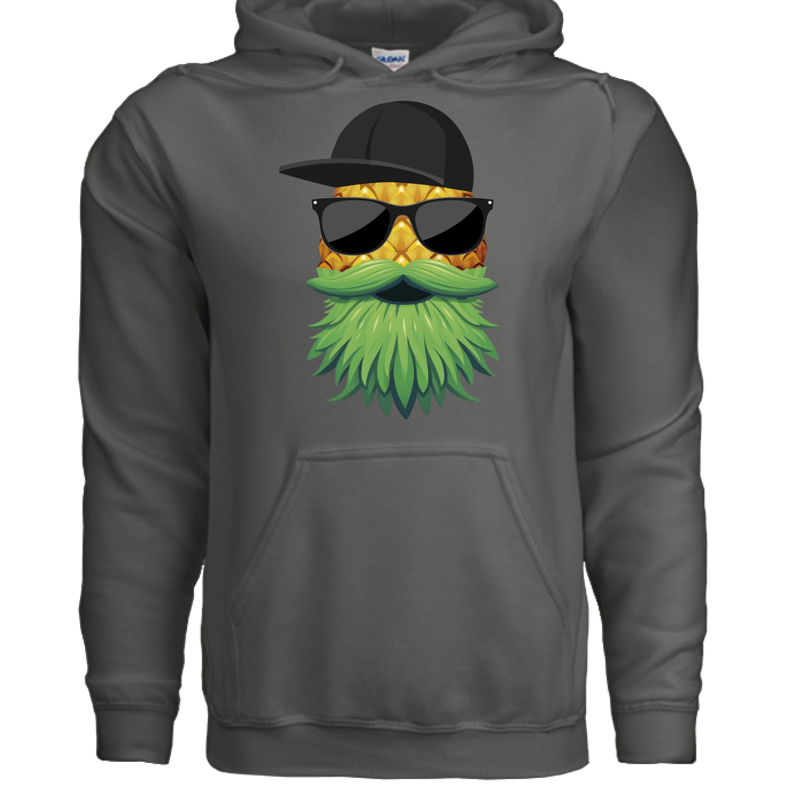 Upside Down Bearded Pineapple hoodie with cool design featuring a bearded pineapple wearing sunglasses and a cap.