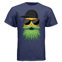 Tropical Swagger Bearded Cool Pineapple Character Tee Shirt with Leafy Beard NAVY - FRONT