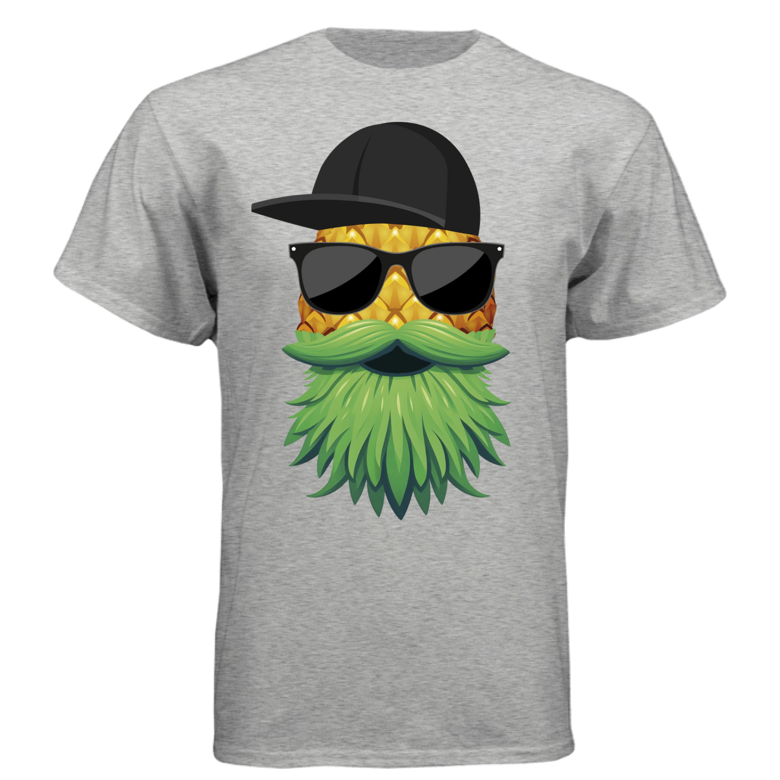 Bearded pineapple graphic tee shirt featuring a cool character with sunglasses and a leafy beard.