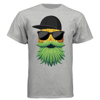 Tropical Swagger Bearded Cool Pineapple Character Tee Shirt with Leafy Beard LIGHT STEEL - FRONT