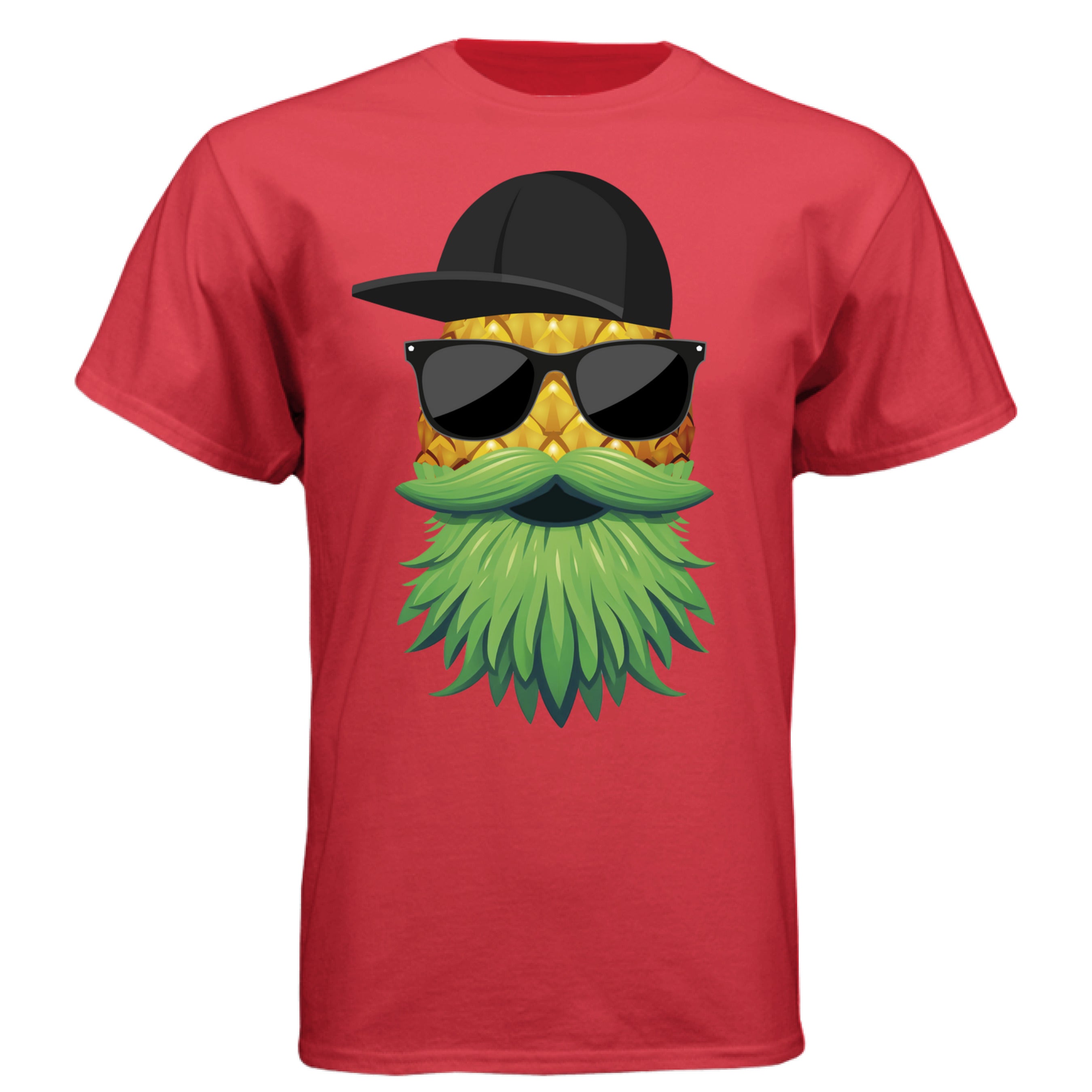 Bearded pineapple t-shirt design featuring a cool pineapple character with sunglasses and a leafy beard.