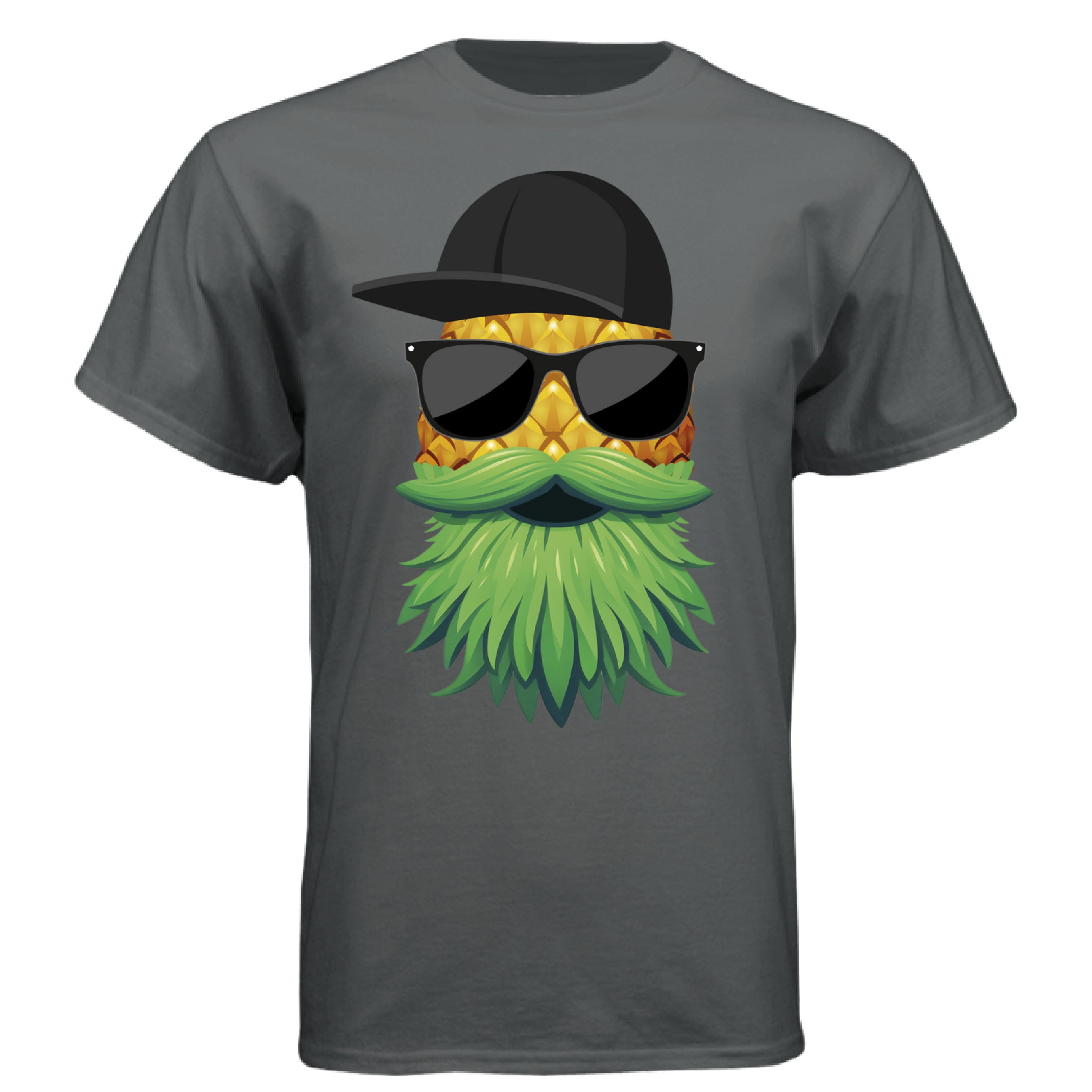Bearded pineapple graphic t-shirt for guys featuring a cool pineapple character with glasses and a leafy beard.