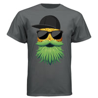 Tropical Swagger Bearded Cool Pineapple Character Tee Shirt with Leafy Beard CHARCOAL HEATHER - FRONT