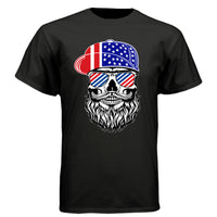 USA Bearded Skull Patriot Hanes Tee Shirt Great For 4th of July BLACK - FRONT