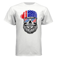 USA Bearded Skull Patriot Hanes Tee Shirt Great For 4th of July WHITE - FRONT