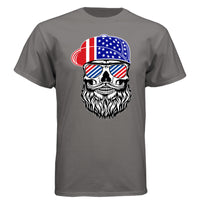 USA Bearded Skull Patriot Hanes Tee Shirt Great For 4th of July Oxford Grey - FRONT