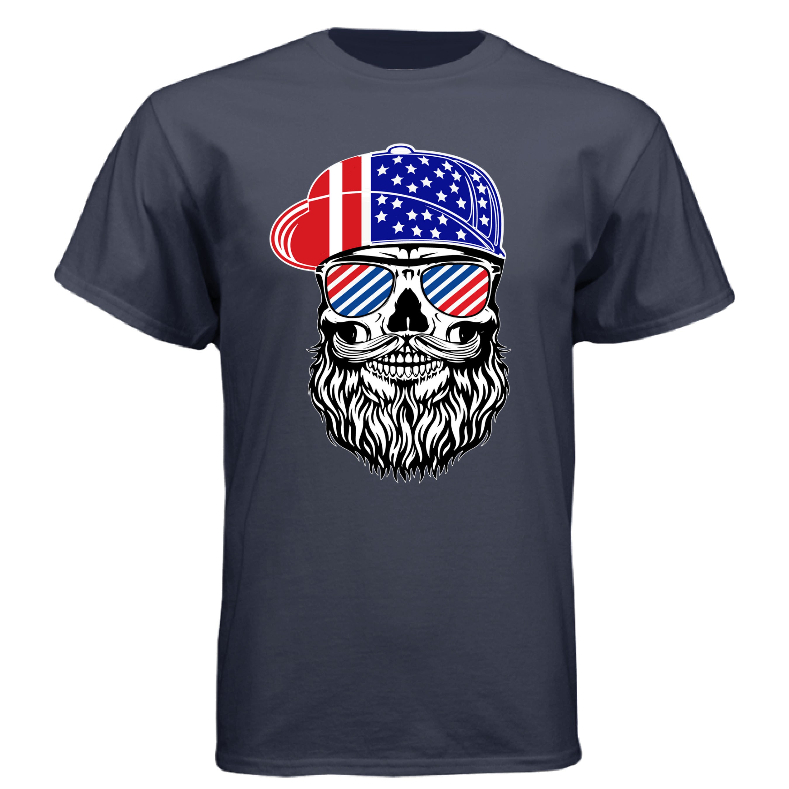 USA Bearded Skull Patriot Hanes Tee Shirt Great For 4th of July Athletic Navy - FRONT
