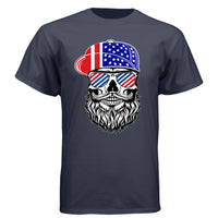 USA Bearded Skull Patriot Hanes Tee Shirt Great For 4th of July Athletic Navy - FRONT