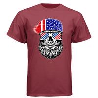 USA Bearded Skull Patriot Hanes Tee Shirt Great For 4th of July Athletic Cardinal - FRONT