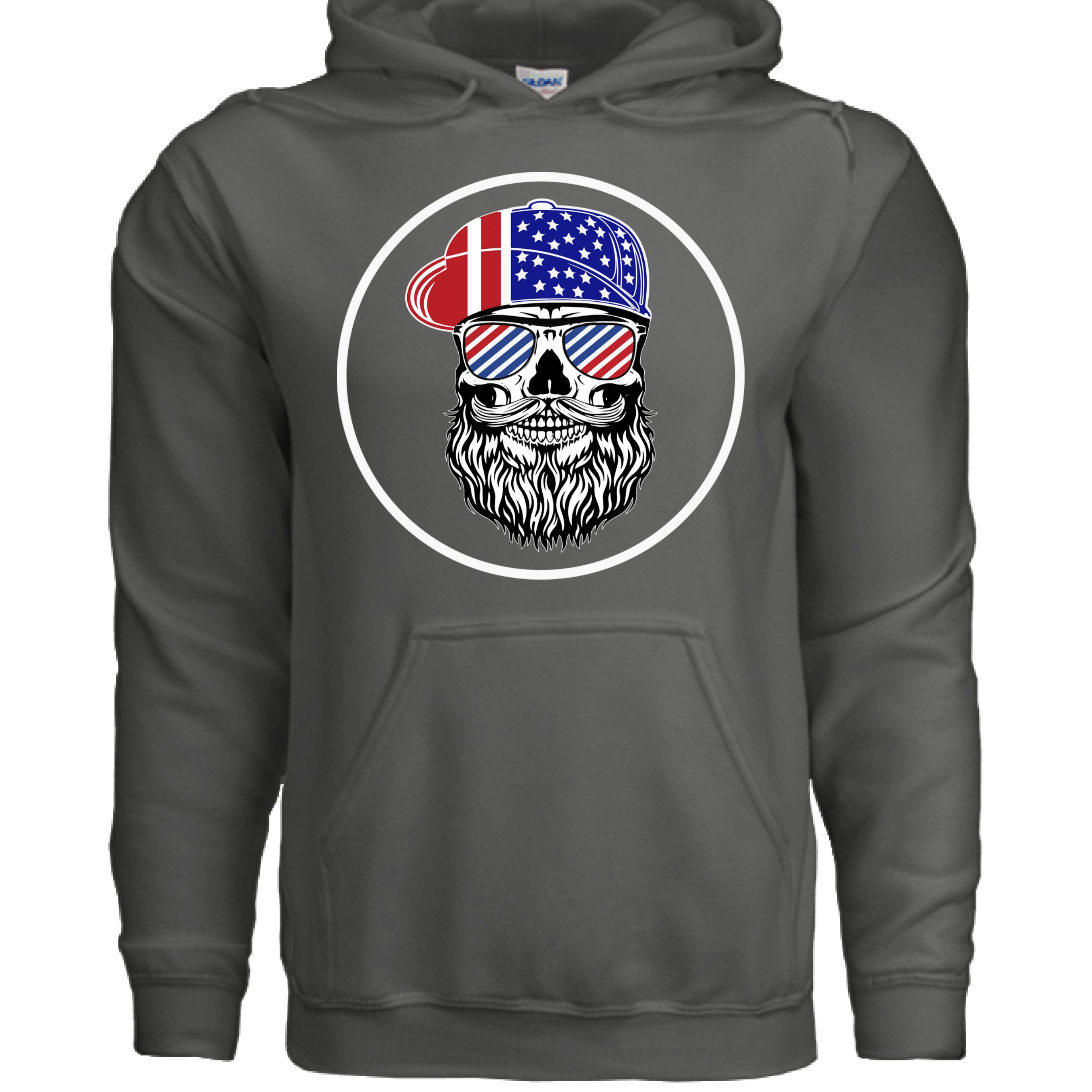 USA Bearded Skull Patriot Hoodies Great For 4th of July CHARCOAL - FRONT