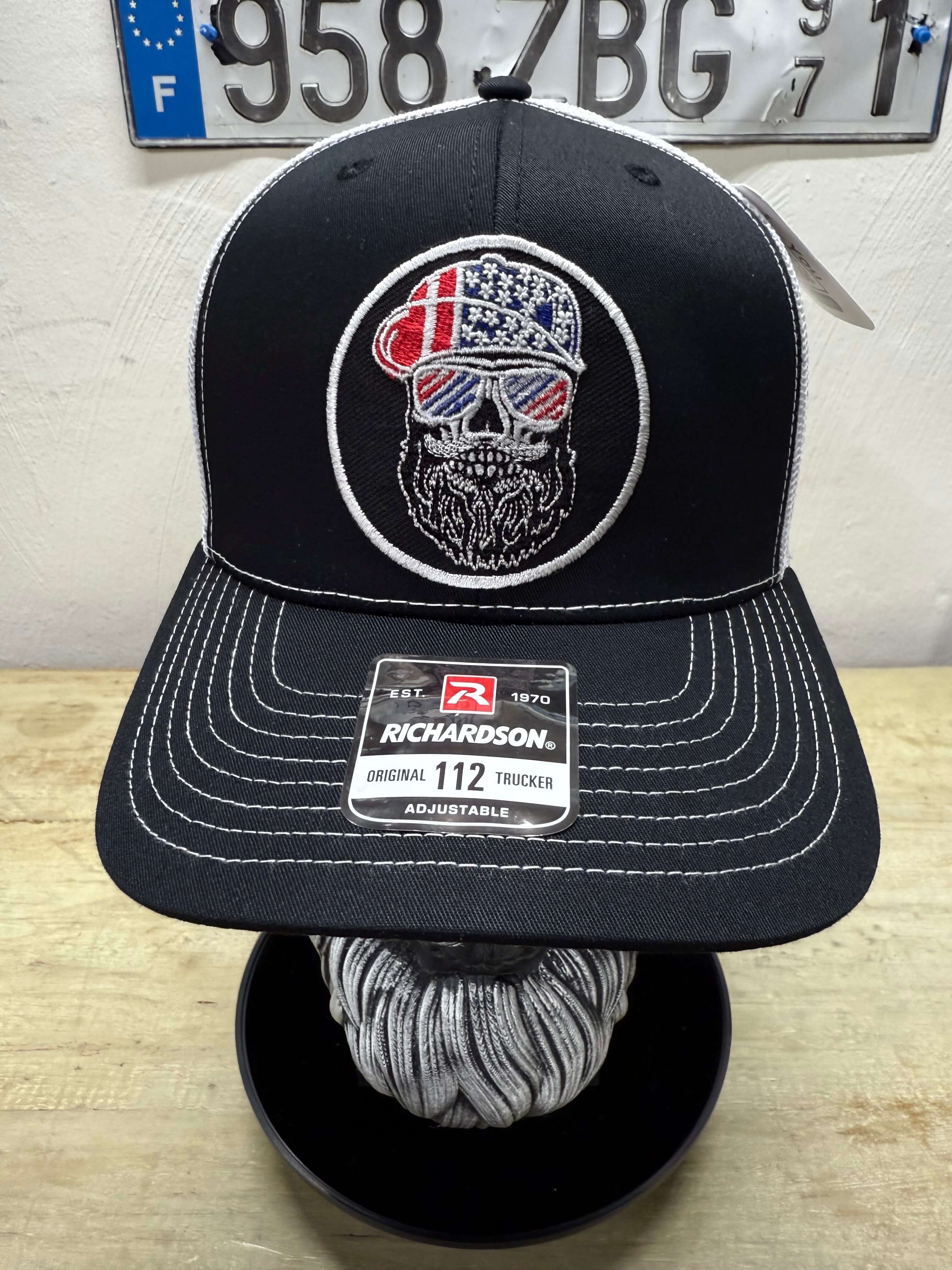 USA Bearded Skull Patriot Patch On Trucker Hat