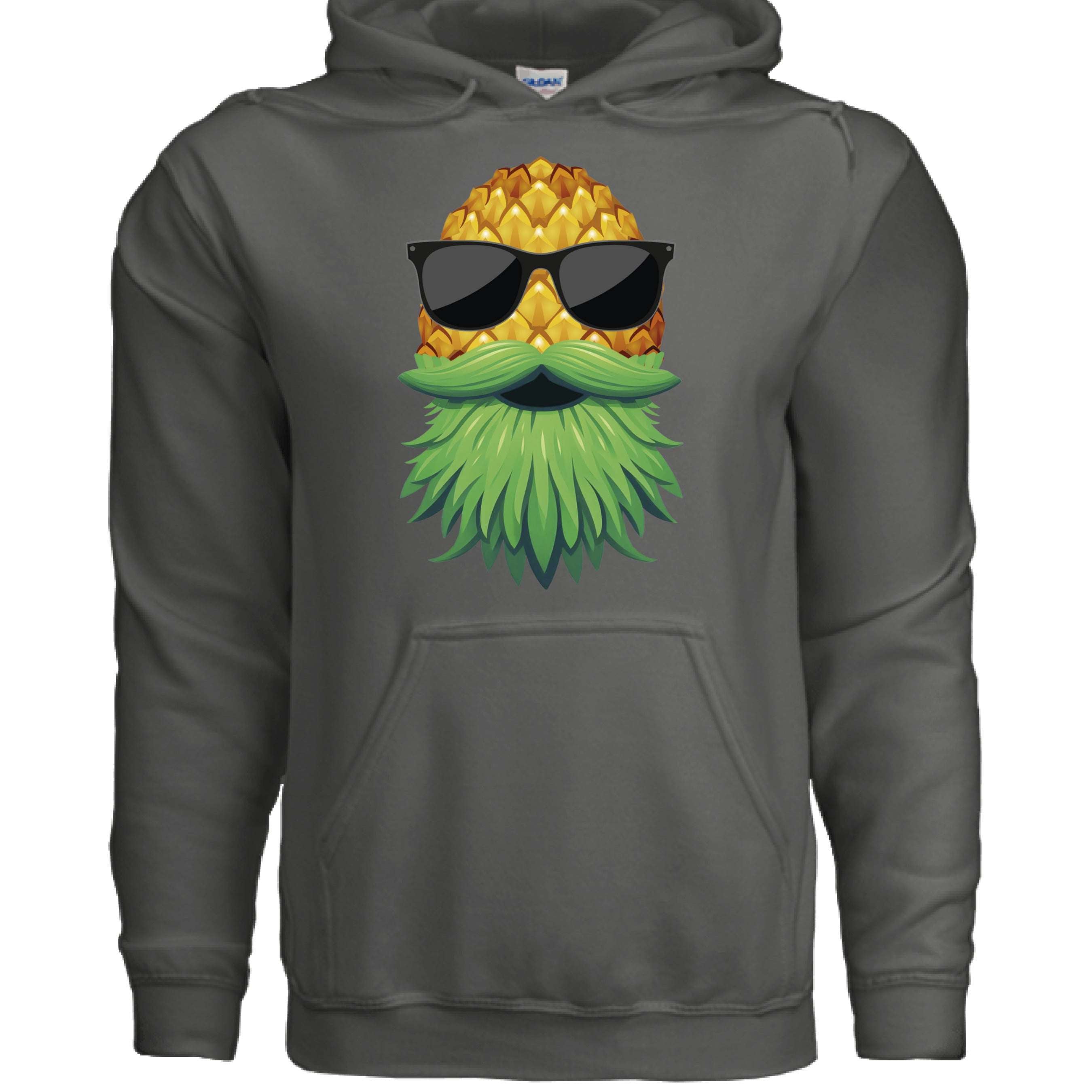 Upside Down Bearded Pineapple hoodie with sunglasses design, showcasing a bold and playful style.