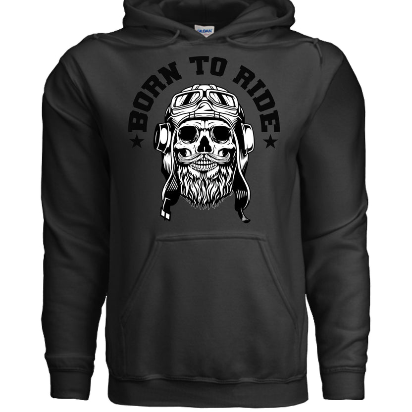 Bearded Biker with Helmet & Goggles Vintage Skull Bike Rider Hoodie