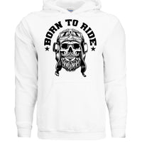 Vintage Skull Rider Hoodie Bearded Biker Art with Helmet &  Goggles WHITE - FRONT