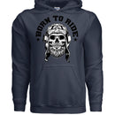 Vintage Skull Rider Hoodie Bearded Biker Art with Helmet & Goggles NAVY - FRONT