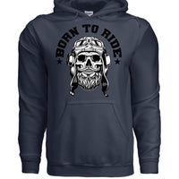 Vintage Skull Rider Hoodie Bearded Biker Art with Helmet & Goggles NAVY - FRONT