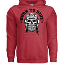 Vintage Skull Rider Hoodie Bearded Biker Art with Helmet & Goggles RED - FRONT