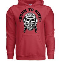 Vintage Skull Rider Hoodie Bearded Biker Art with Helmet & Goggles RED - FRONT