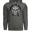 Vintage Skull Rider Hoodie Bearded Biker Art with Helmet & Goggles CHARCOAL - FRONT