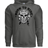 Vintage Skull Rider Hoodie Bearded Biker Art with Helmet & Goggles CHARCOAL - FRONT