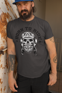 Vintage Skull Rider Tee Shirt Bearded Biker Art with Helmet & Goggles