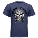 Vintage Skull Rider Tee Shirt Bearded Biker Art with Helmet & Goggles NAVY - FRONT