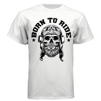 Vintage Skull Rider Tee Shirt Bearded Biker Art with Helmet & Goggles WHITE - FRONT